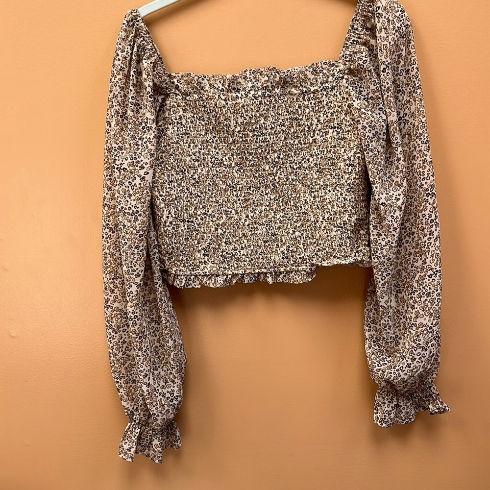 Japna floral Sheer Puff Sleeve Crop Top Blouse,sz L